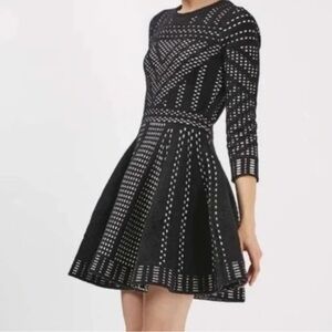 Topshop Black and White Geometric Long Sleeve Dress